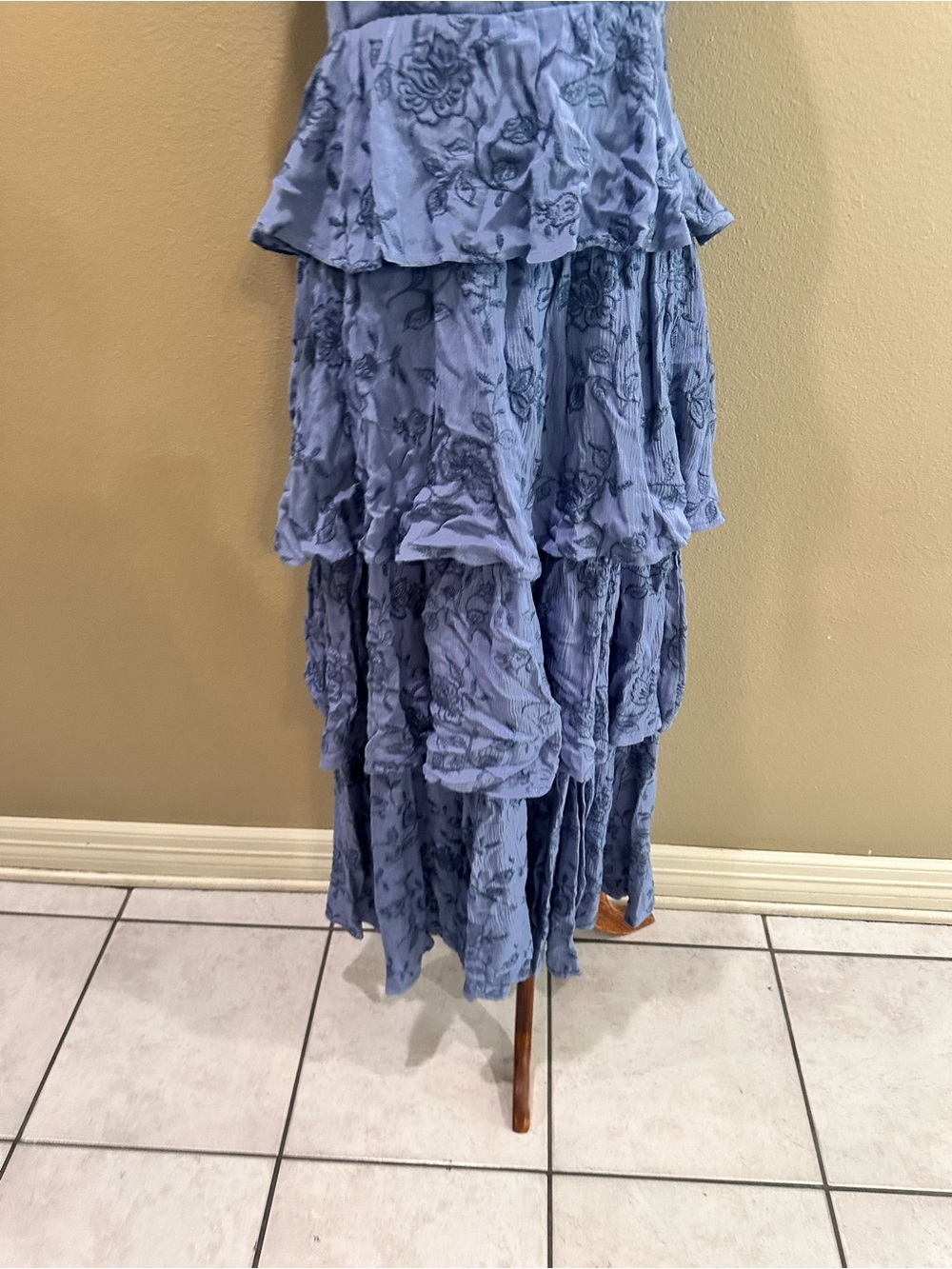 Altar'd State Dusty Blue Floral Tiered Maxi Dress Roxanne Layered Maxi Dress M - Picture 5 of 11